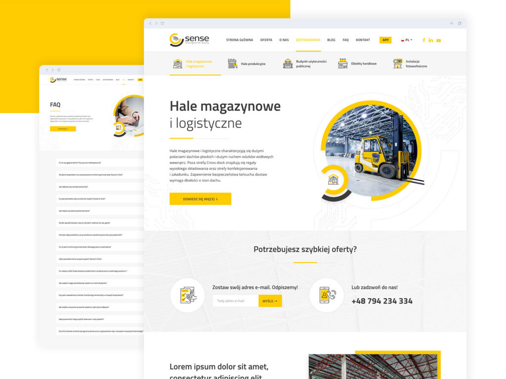 Sense website page for warehouses and logistics halls