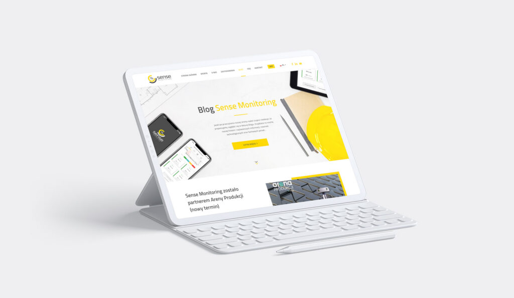 Sense blog page on a tablet with a keyboard