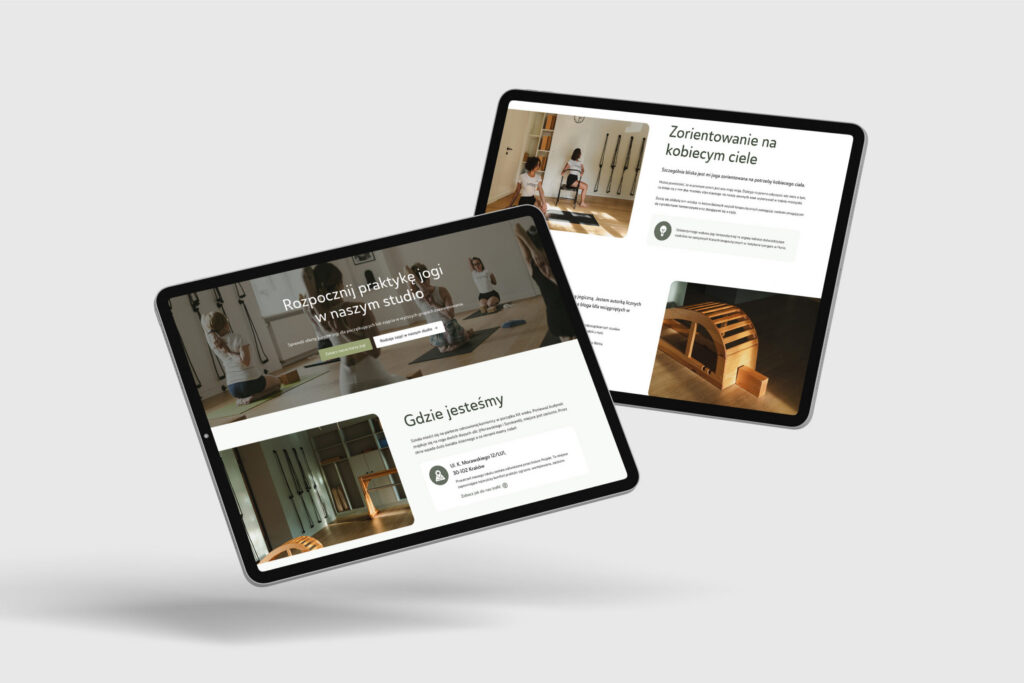 Yoga studio website on two tablets