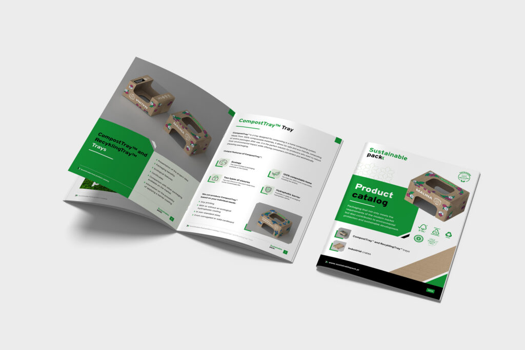 Sustainable Pack brochure open on the packaging product pages