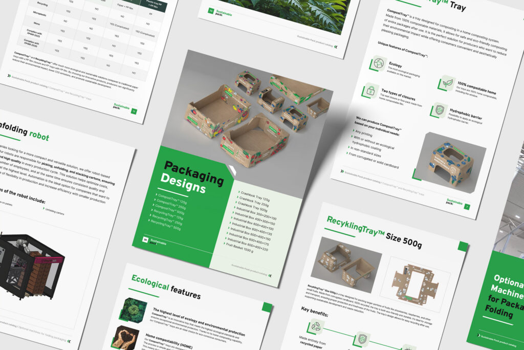 Sustainable Pack packaging design catalogue pages