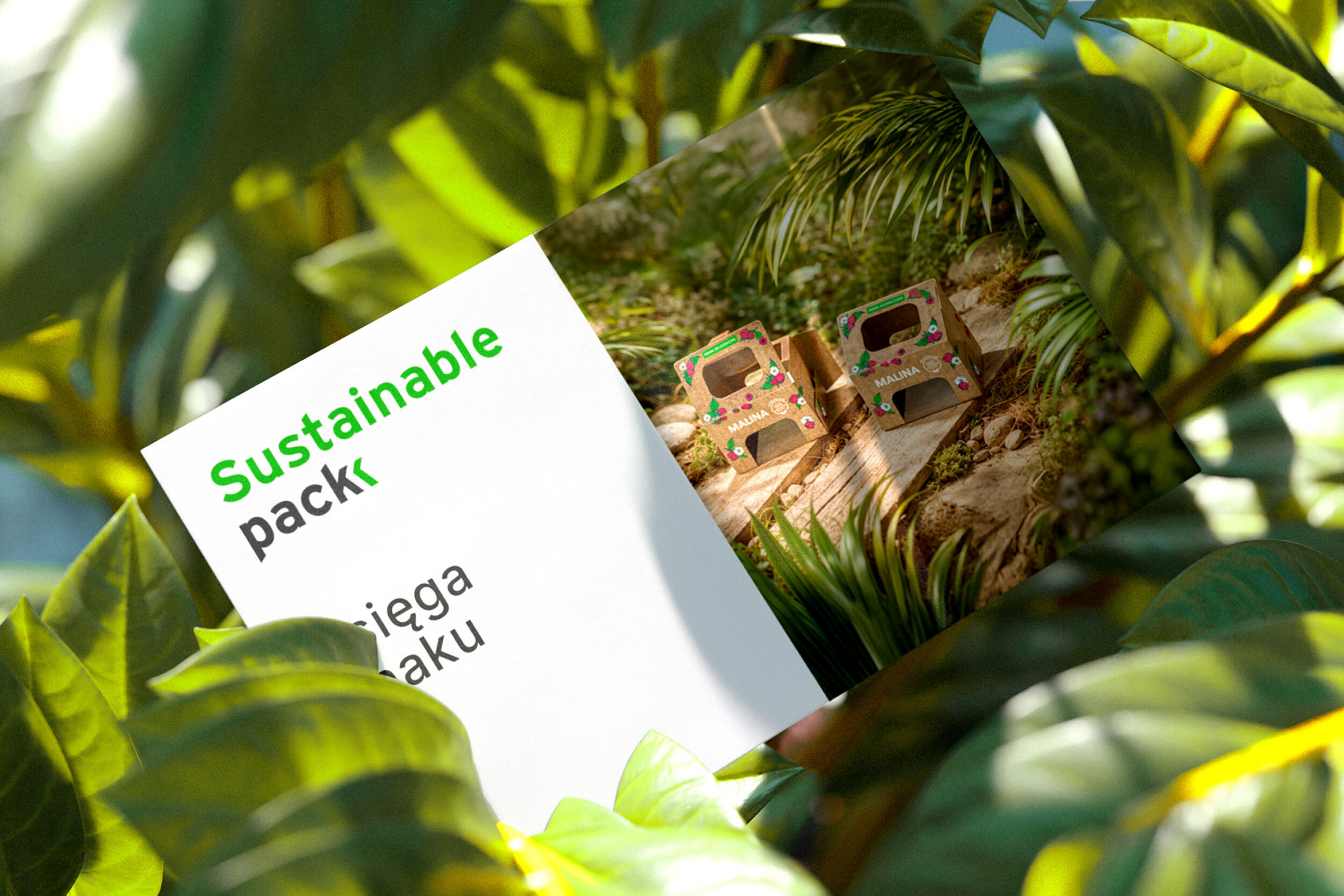 Sustainable Pack card among green leaves