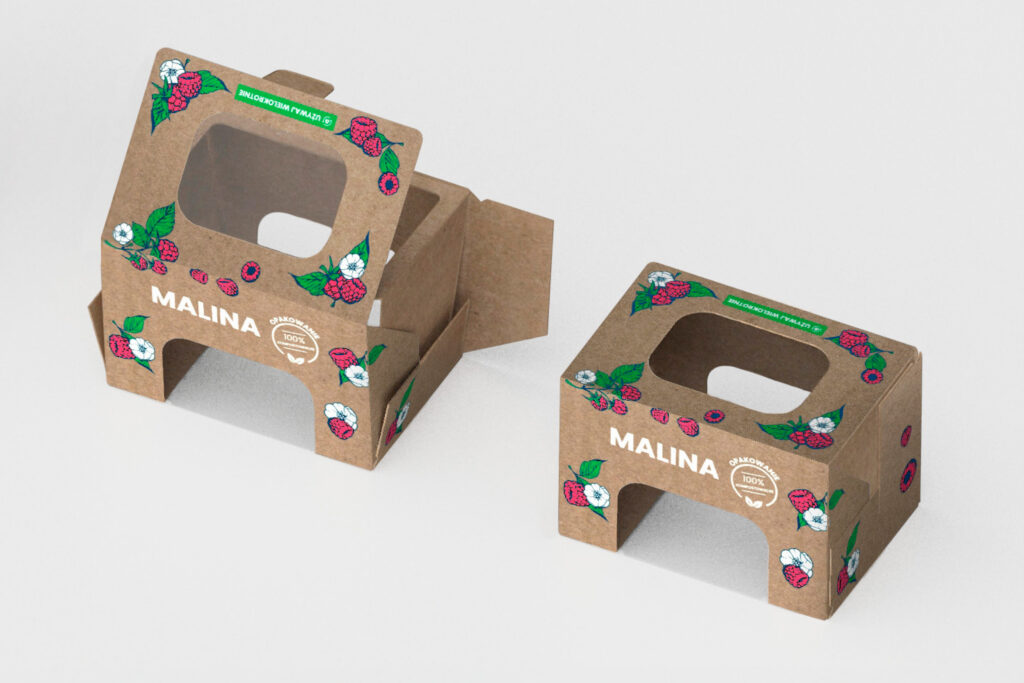 Two assembled cardboard raspberry punnets