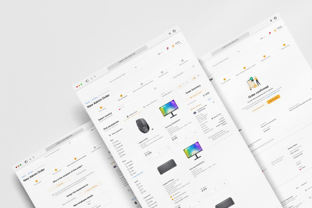 Tequipy equipment catalogue screens shown in perspective