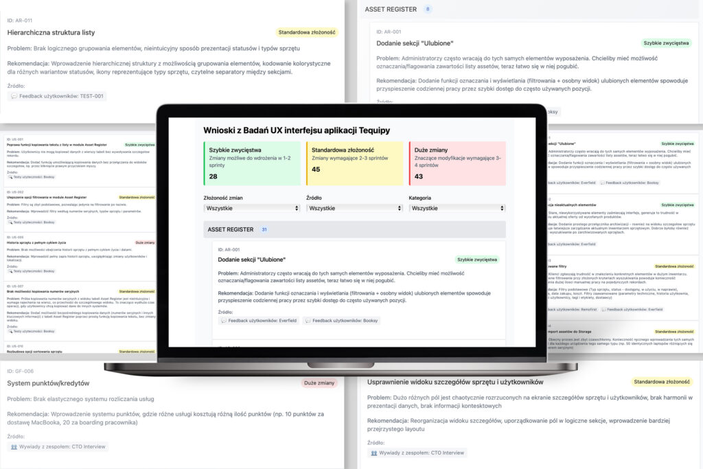 Tequipy UX audit report with its summary shown on a laptop