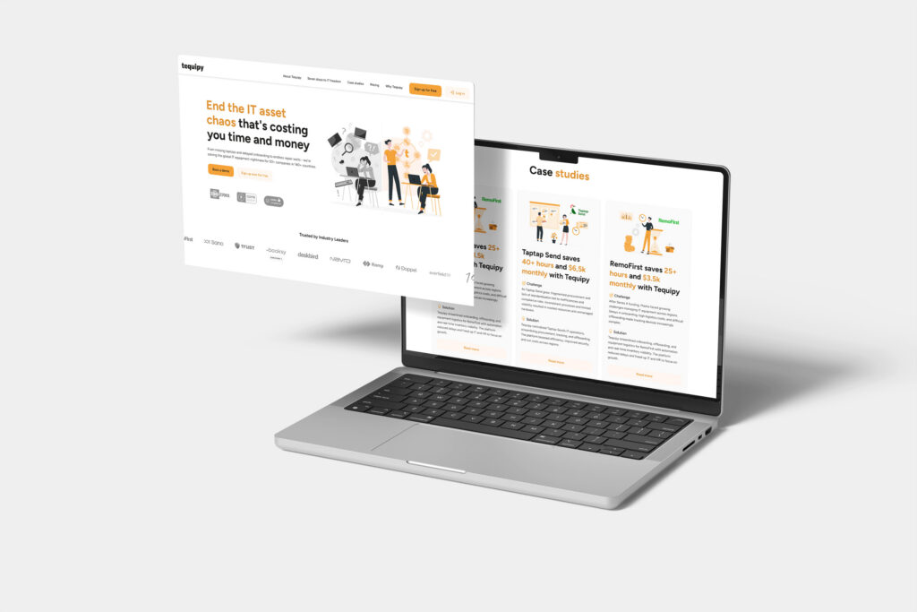 Tequipy marketing website on a laptop