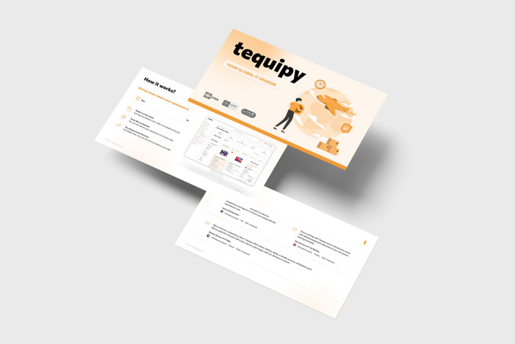 Tequipy presentation slides with an orange illustrated cover