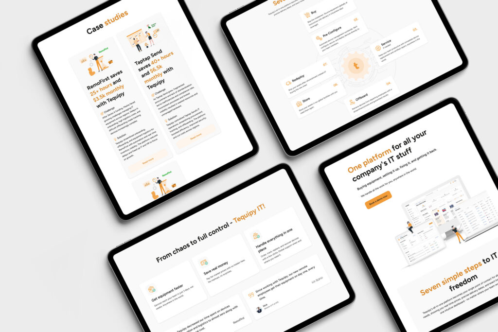 Tequipy website case study pages on tablets