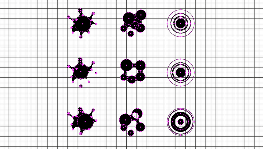Construction of splash-shaped marks on a grid