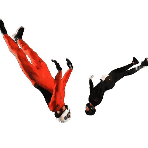 Animated cut-out silhouettes of two flyers