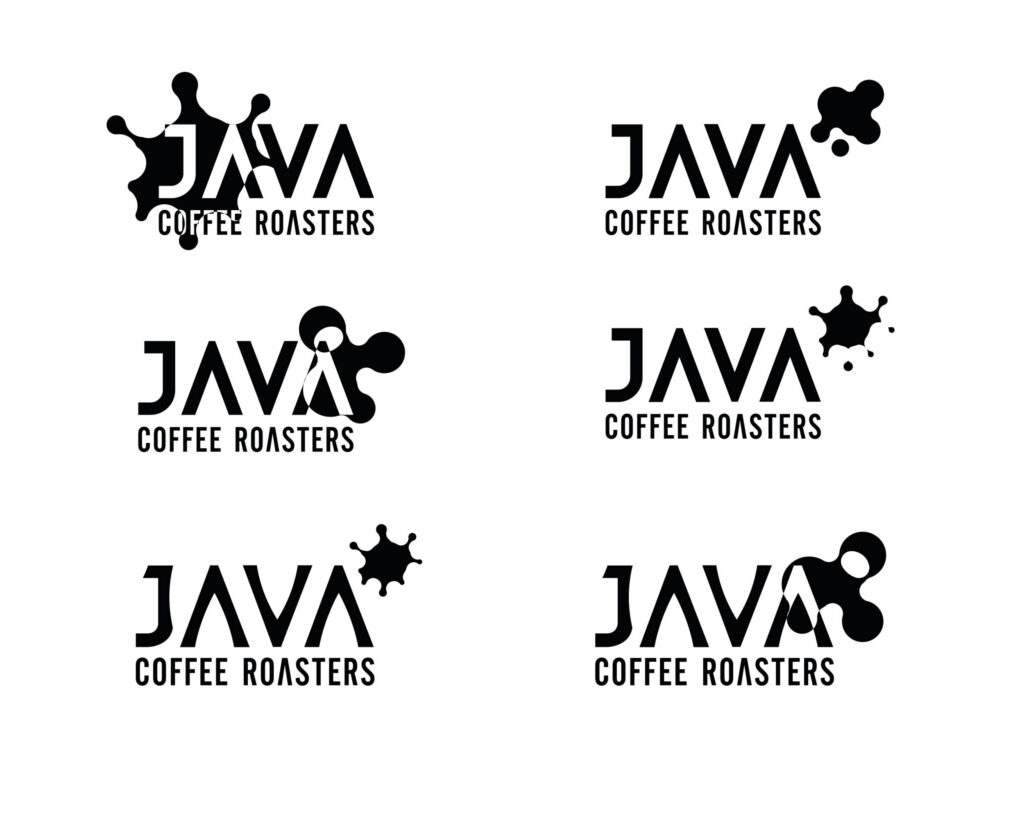 Six exploratory versions of the JAVA Coffee Roasters logo