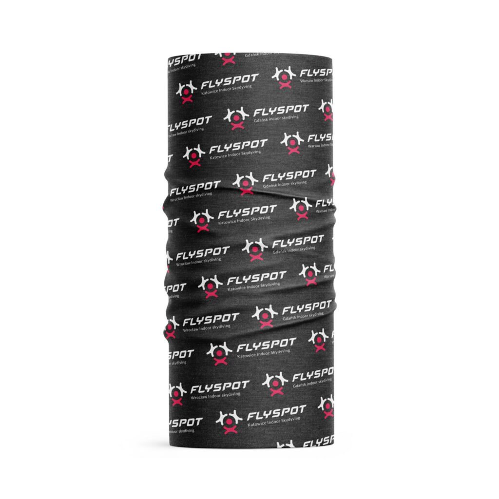 Black Flyspot neck gaiter with a logo pattern