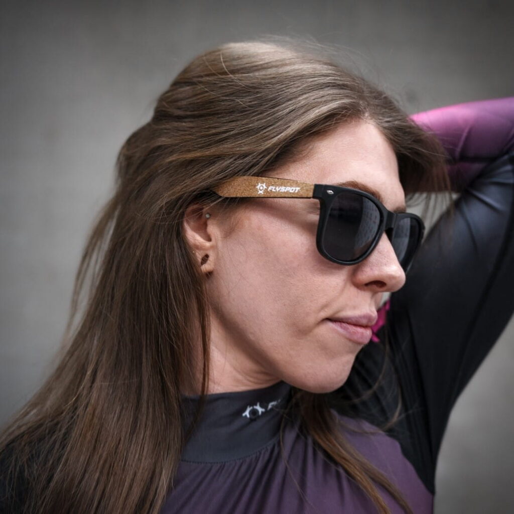 Woman wearing Flyspot sunglasses
